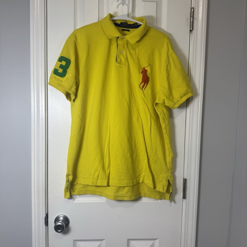 Polo Ralph Lauren Classic Fit Big Pony #3 Yellow Polo Shirt Men Size XL